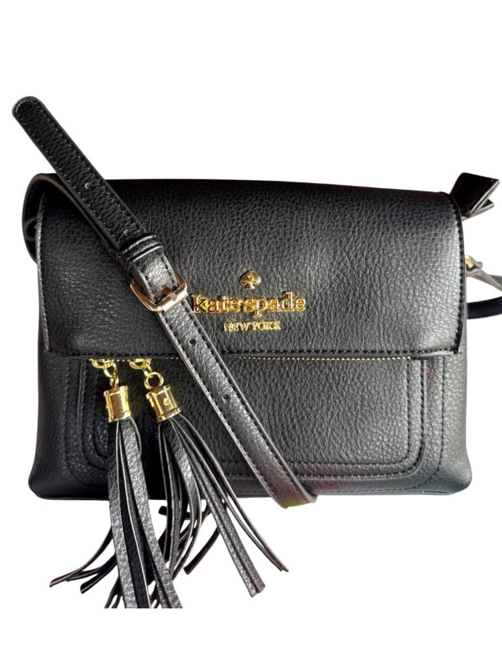Kate Spade New York Black Pebbled Leather Tassel Crossbody Bag Classic Style